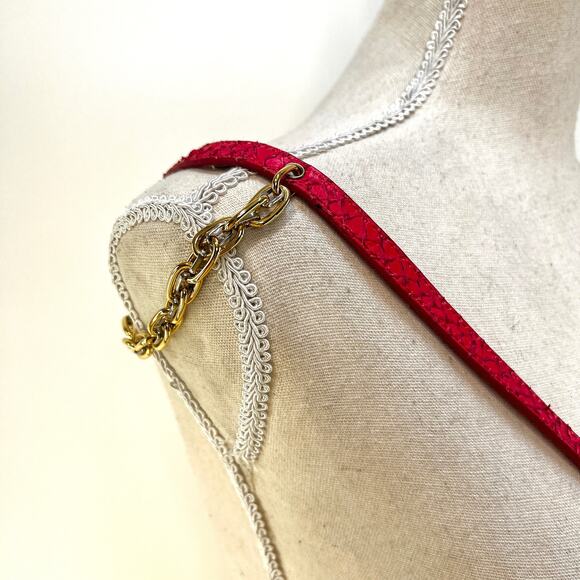 Henri Bendel Small Drawstring Bucket Crossbody Tassel Fish Leather Emboss Pink - Picture 10 of 13